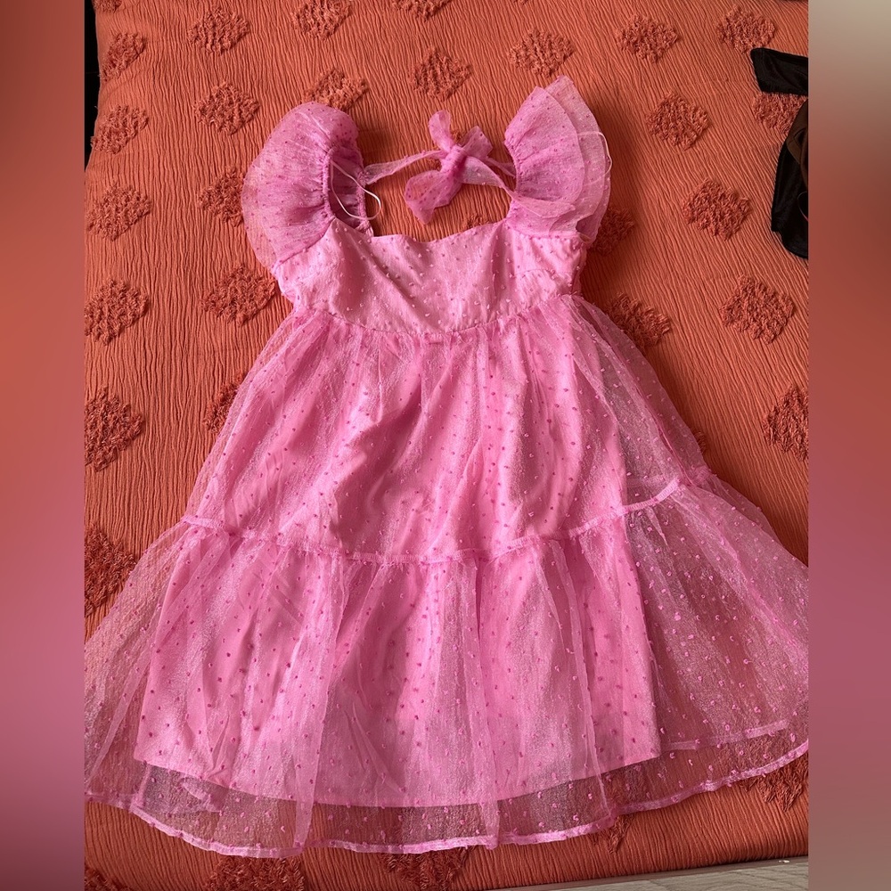 Pink Tulle Dress with Puff Sleeves